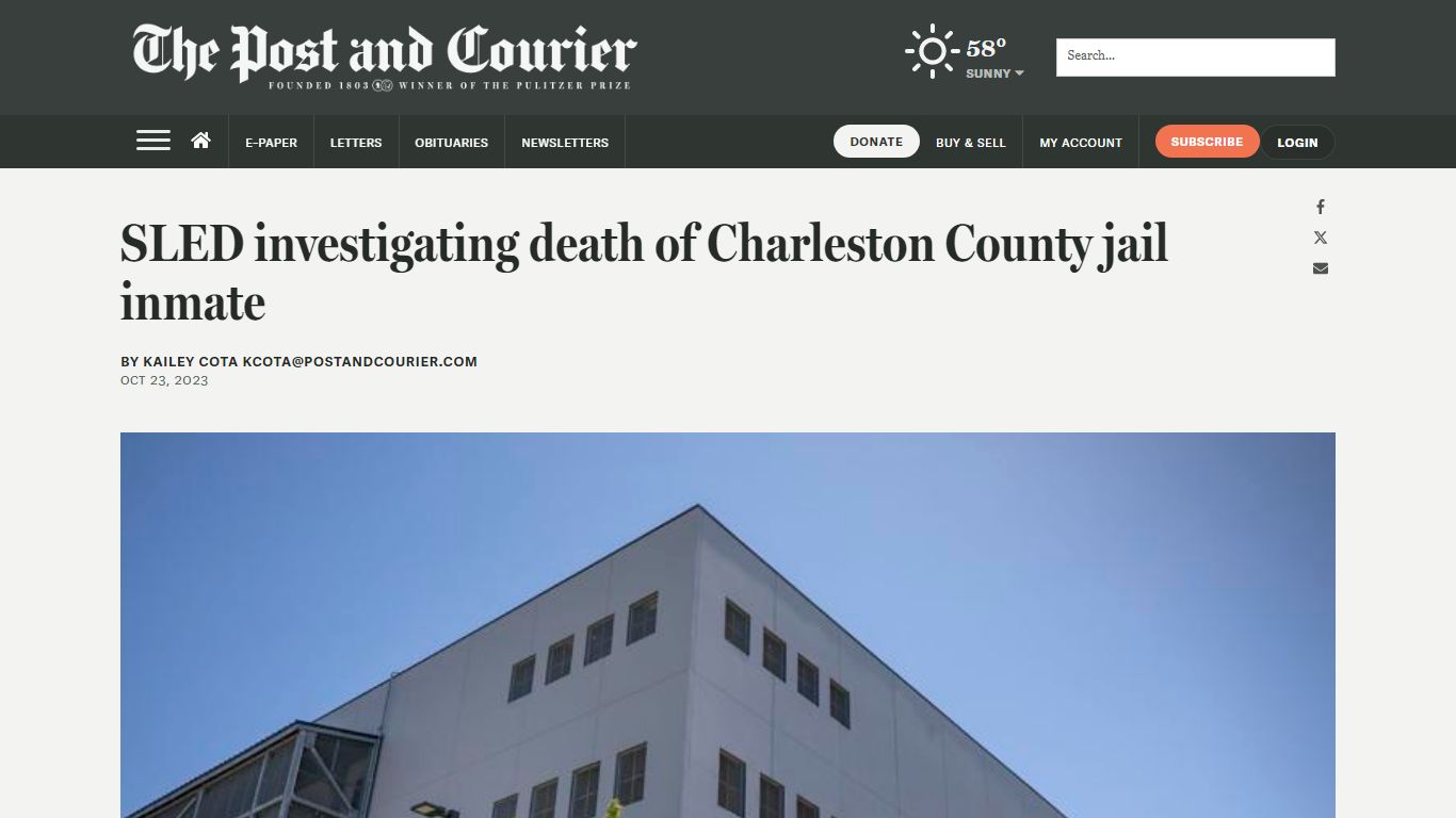 SLED investigating death of Charleston County jail inmate